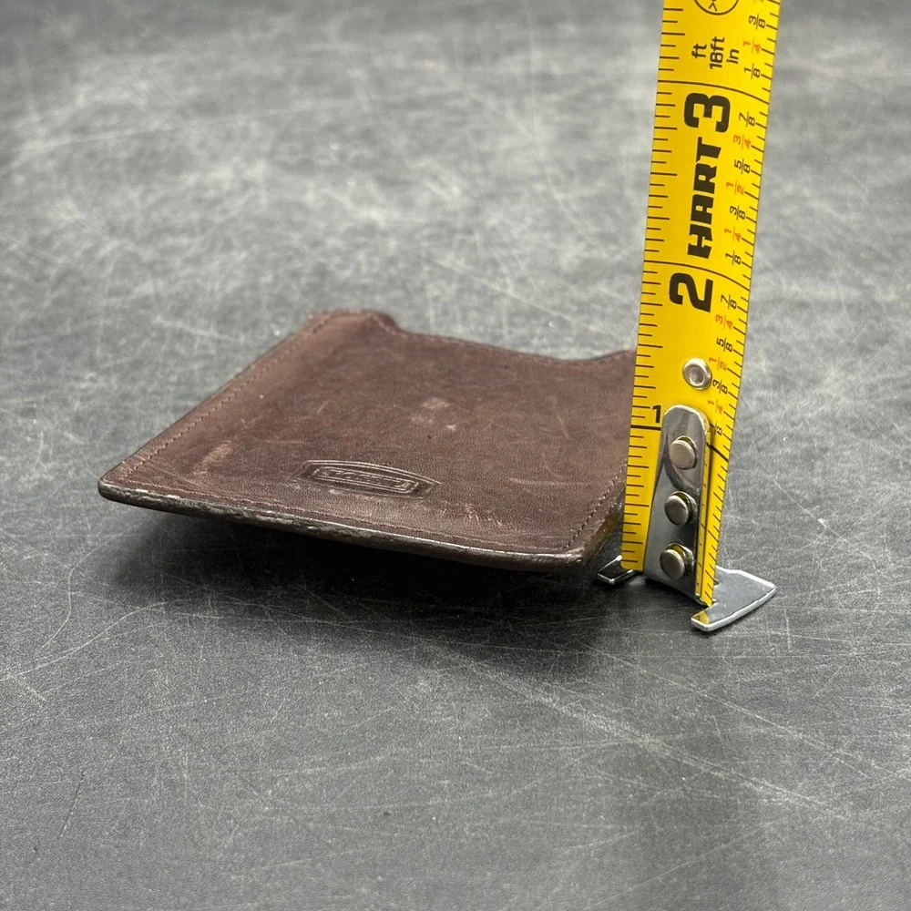 Fossil Mens Brown Leather Slim Card Holder Wallet with Brass Money Clip